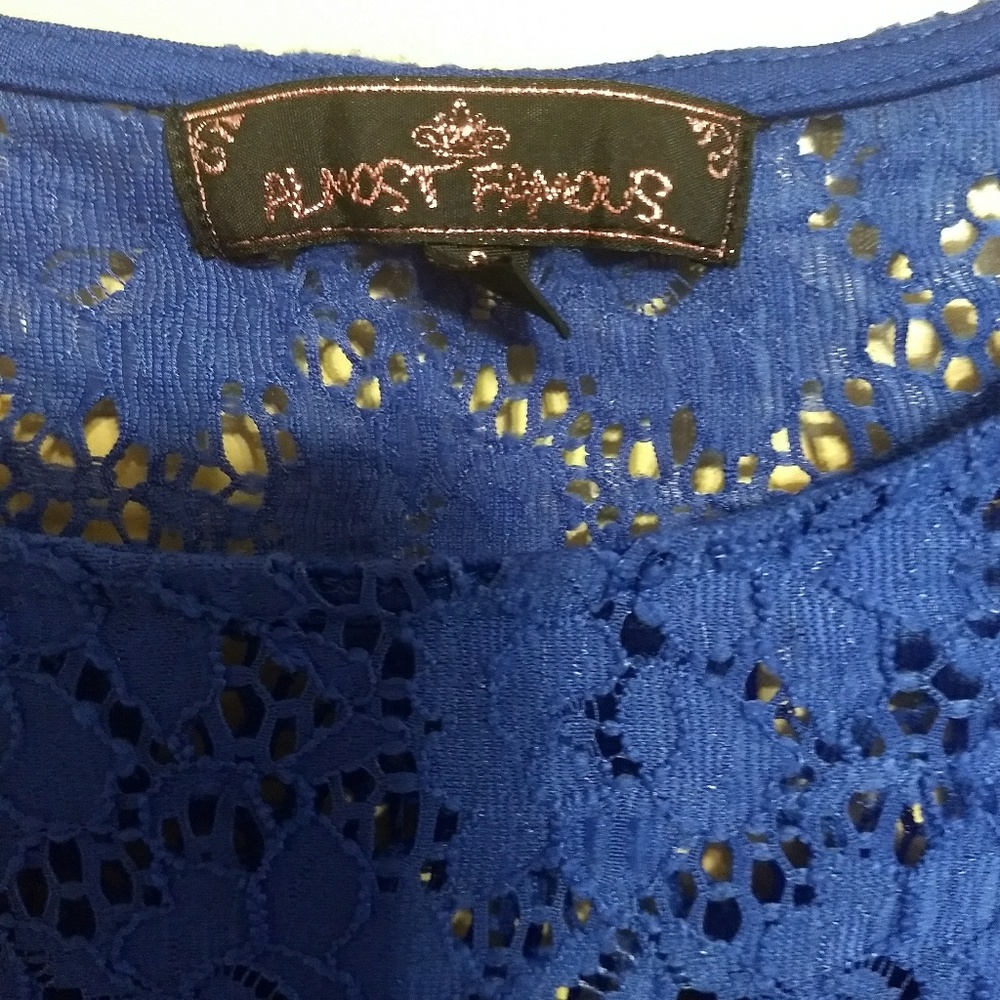 Almost Famous royal blue fit & flare lace dress sz sm *A1 - Picture 8 of 9